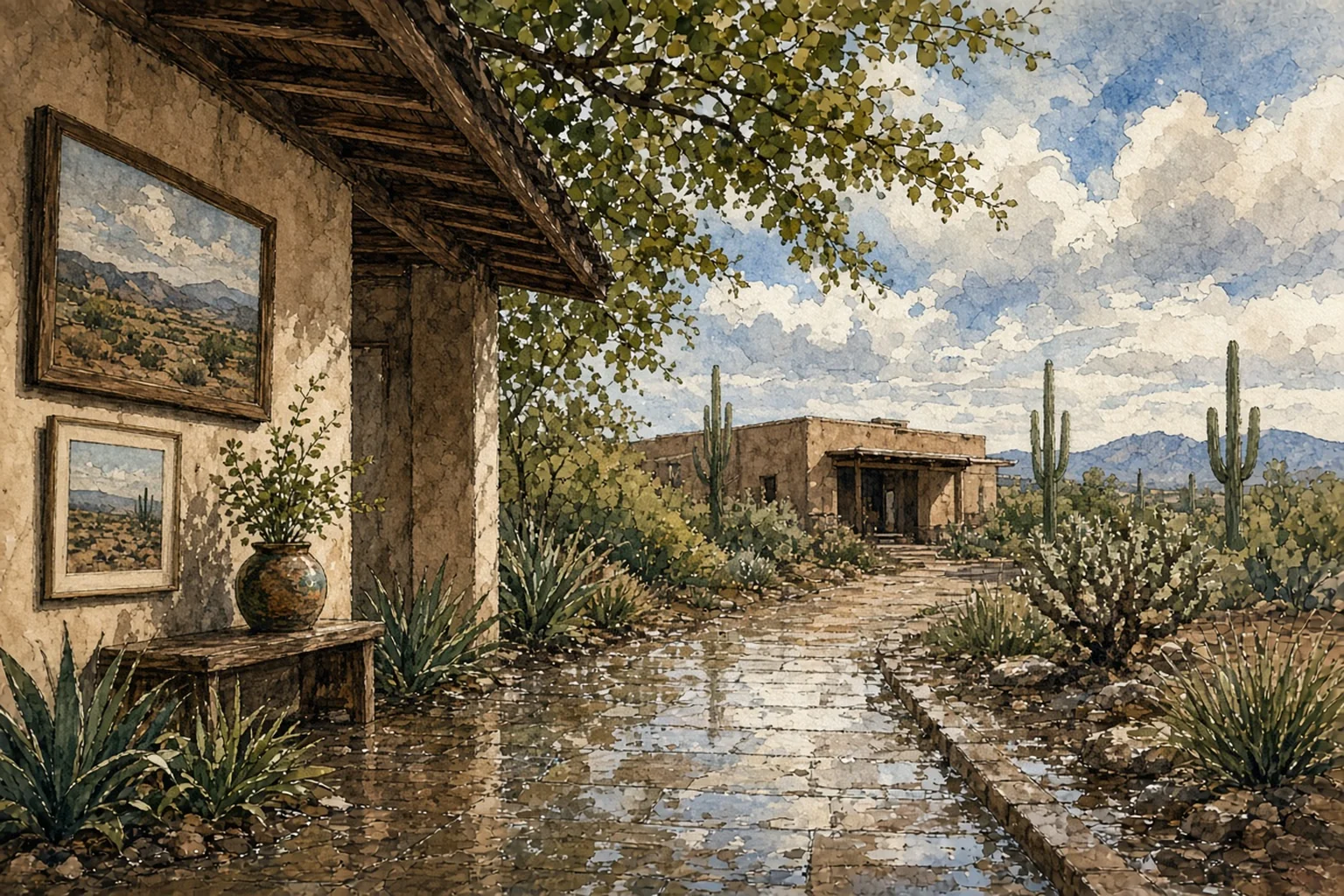 AI-generated illustration for Community Meeting: Desert Skies United Methodist Church Painting Class; not a photograph of this event or location