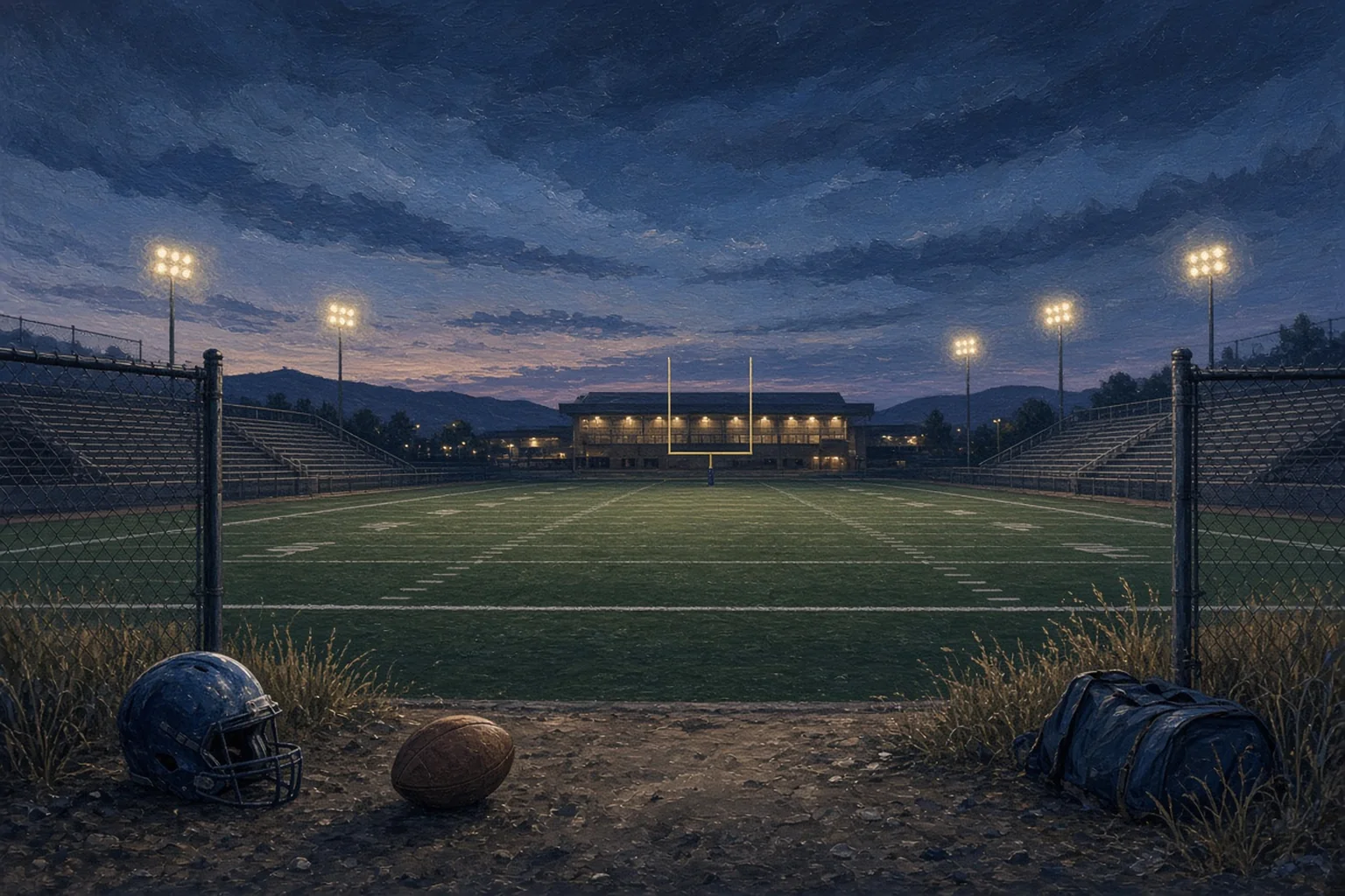 AI-generated illustration for Boulder Creek vs Highland — Varsity Football; not a photograph of this event or location